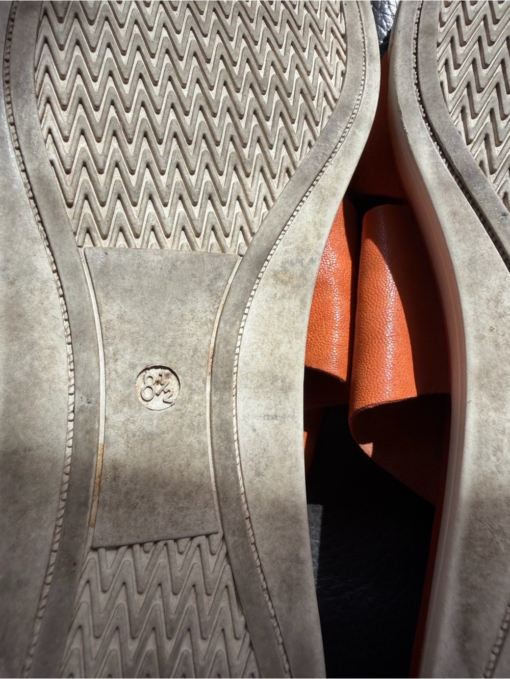 Eileen Fisher Orange Leather Crisscross Strap Sandals - Picture 6 of 8